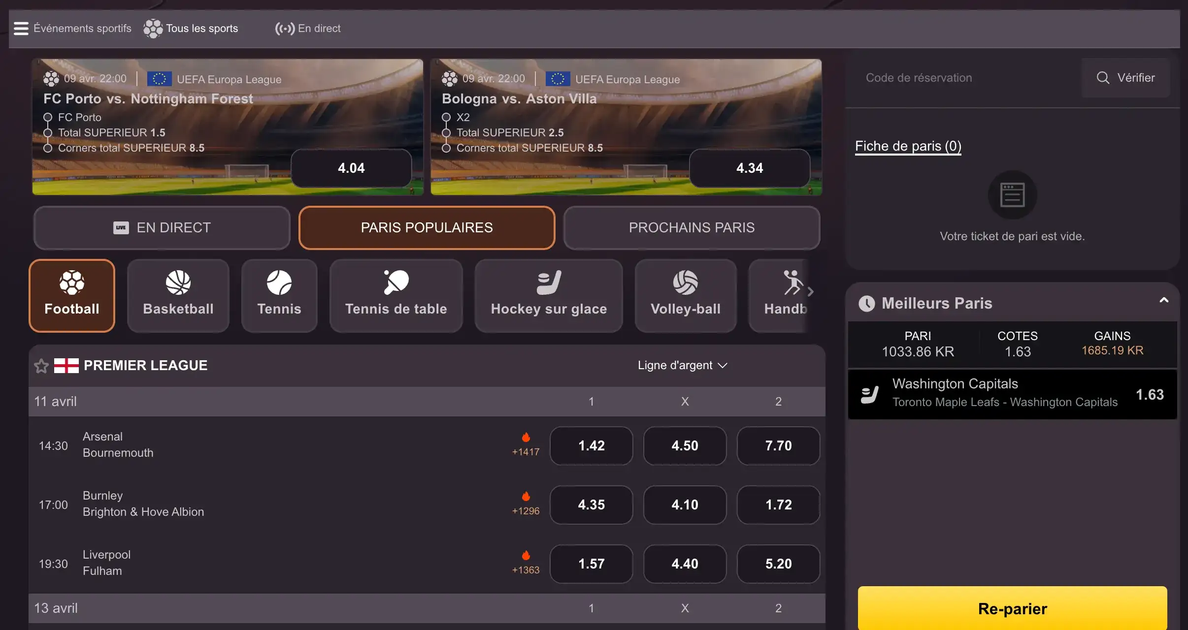 Paris sportifs en ligne et cotes sur Dragonia Casino